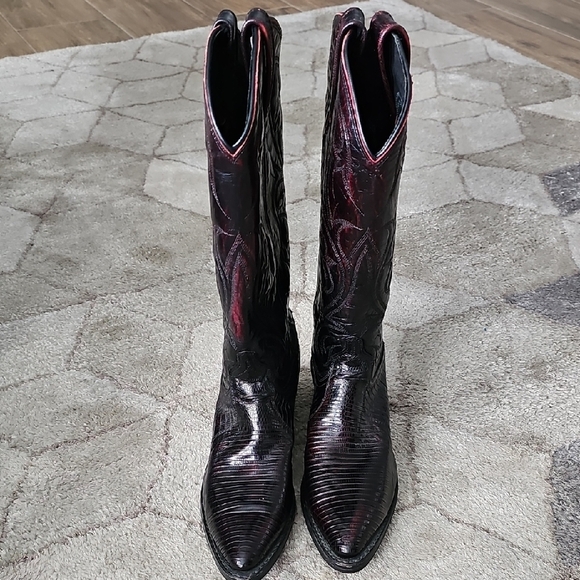 NWOT Women's Dan Post Dark Cherry Red Lizard Cowboy Boots - Picture 1 of 4